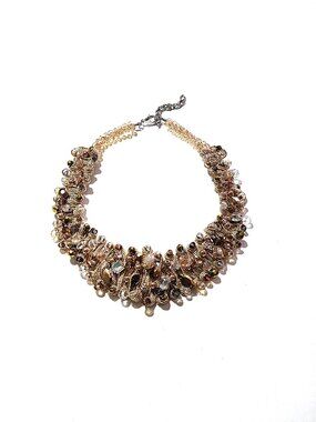 Beige beaded bib necklace